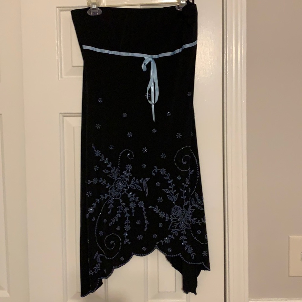 Black Strapless Mini with Blue Bling